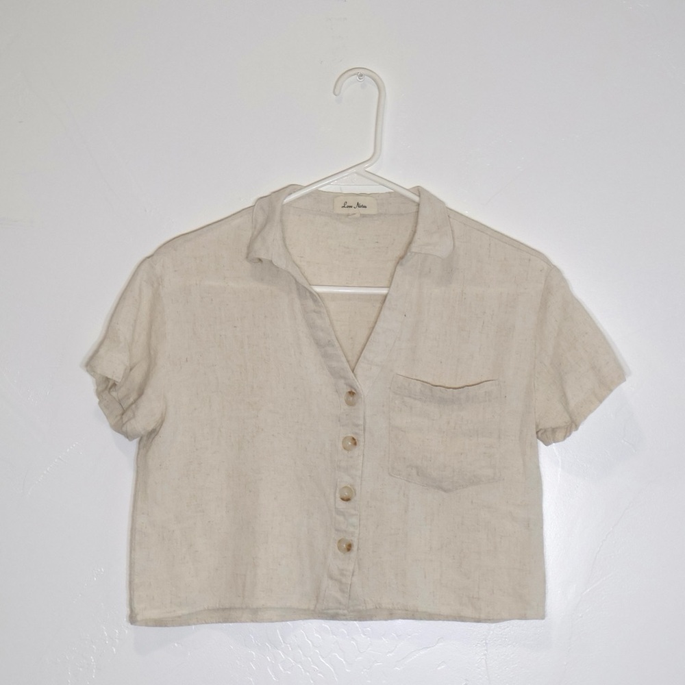 Love Notes Short Sleeve Cropped Button Down Top